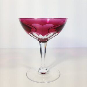 Vtg Val St Lambert Crystal Glass Cranberry Red Champagne Coupe Mid Century READ